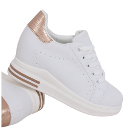 Sneakers bianche MY-0367 WHITE / CHAMPAGNE su zeppa nascosta bianco