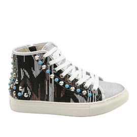 Sneakers alte argento riccamente decorate D17-27027 grigio multicolore