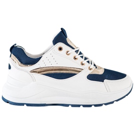Ideal Shoes Sneakers sportive alla moda bianca blu navy