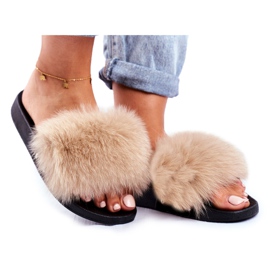 Ciabatte da Donna con Pelliccia Naturale Beige Bushido