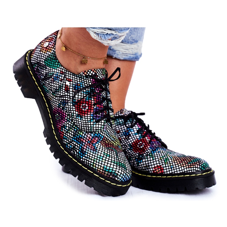 Stringate da donna Oxford in pelle Fiori Maciejka 04087-43 nero multicolore