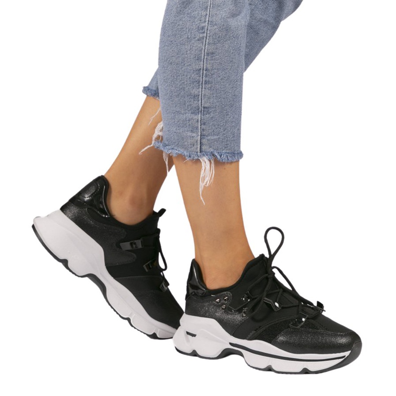 Sneakers nere in lycra C947 nero