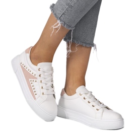 Sneakers classiche bianche con strass A88-69 bianco