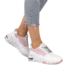 Sneakers sportive bianche con inserti rosa C-3151 bianca