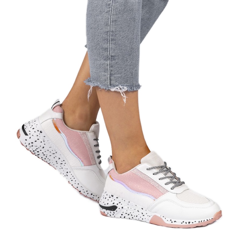 Sneakers sportive bianche con inserti rosa C-3151 bianca