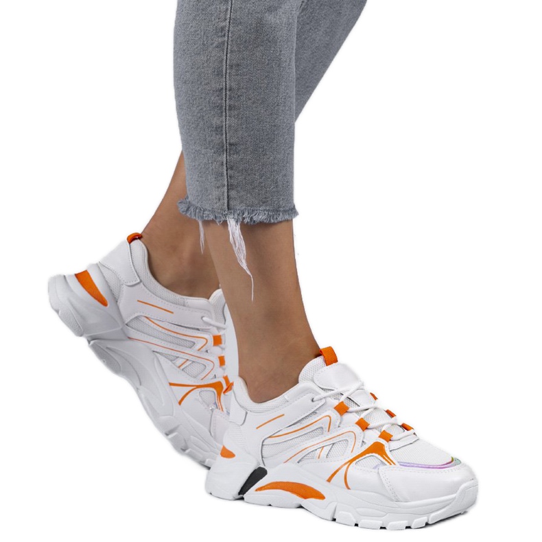 Sneakers sportive 1070 bianche con inserti rosa bianca arancia