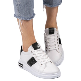 Sneakers bianche alla moda con ecopelle C912 bianco nero