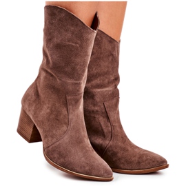 Stivali Donna Con Tacco Alto Pelle Nabuk Cappuccino Nicole 2580 marrone