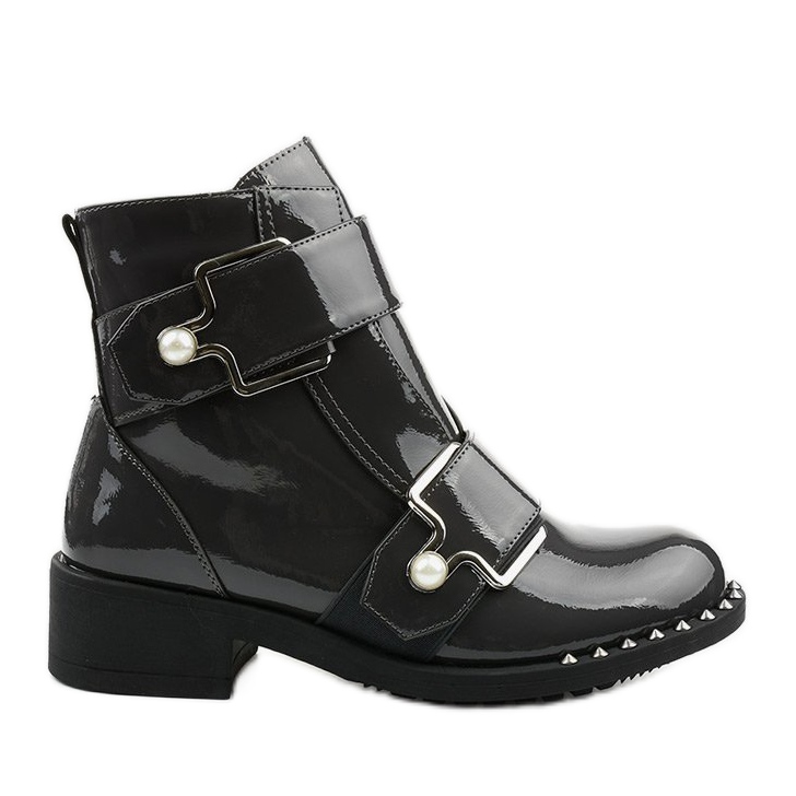 Stivali da donna in vernice grigia con borchie Morris grigio