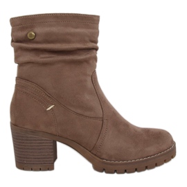 Stivali su tacchi alti beige scuro QQ-02 Khaki cachi