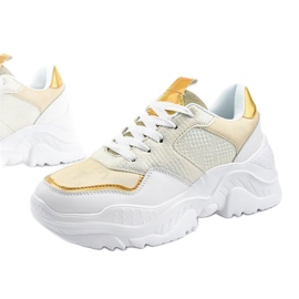 Sneakers sportive bianche con inserti dorati AB679 bianco d'oro