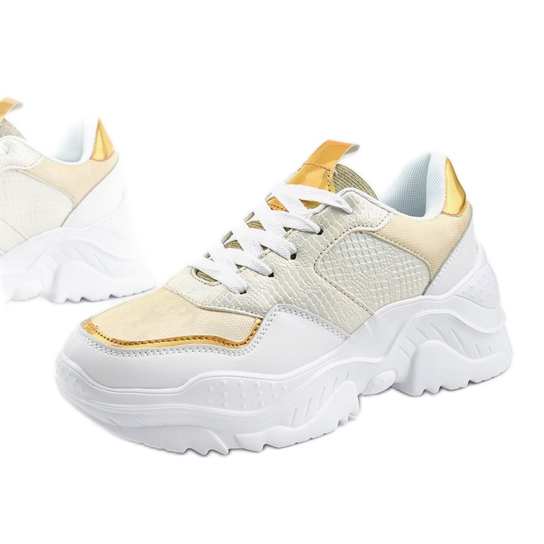 Sneakers sportive bianche con inserti dorati AB679 bianca d'oro