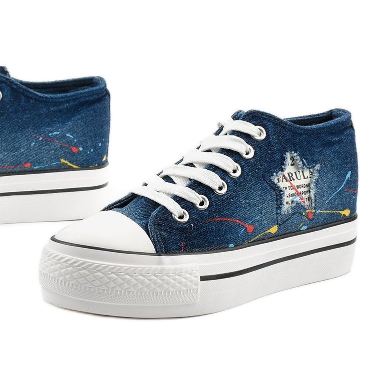 Sneakers blu navy con zeppe allacciate Mirarenna