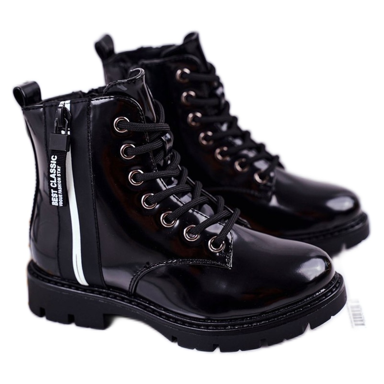 Vinceza Stivali da bambino Warm con cerniera laccati Black Falcon nero