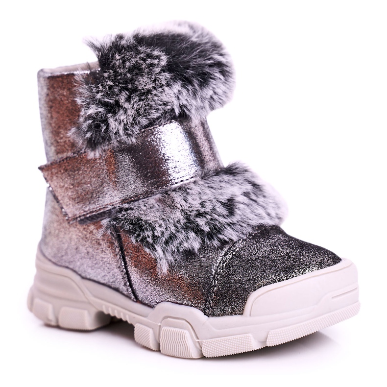 Apawwa Stivaletti Bambini Velcro Pelliccia Grigio Husar