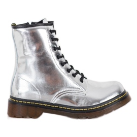 Anfibi in pelle con cerniera MCKEY argento