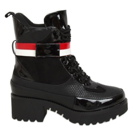 Stivali da donna stringati neri NS086 Black bianca nero rosso