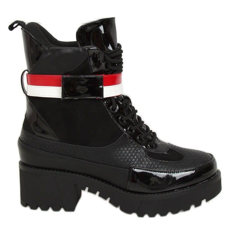 Stivali da donna stringati neri NS086 Black bianca nero rosso