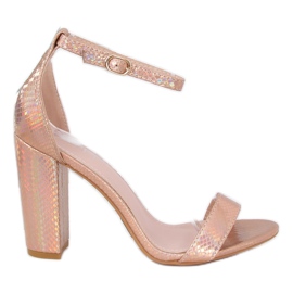 Sandali olografici con tacco alto TU135P Champagne II Quality rosa