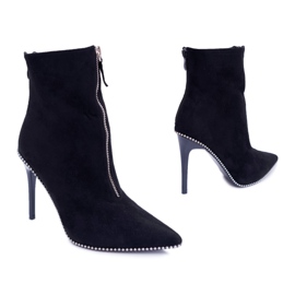 LU BOO Stivali Da Donna Con Tacco Alto Due Cerniere Camoscio Nero Suzy