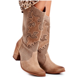 Exquisite Stivaletti da donna con tacco alto Pelle Beige Rosmarino