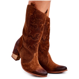 Exquisite Stivali da donna con tacco alto in pelle Cognac Rosemary marrone