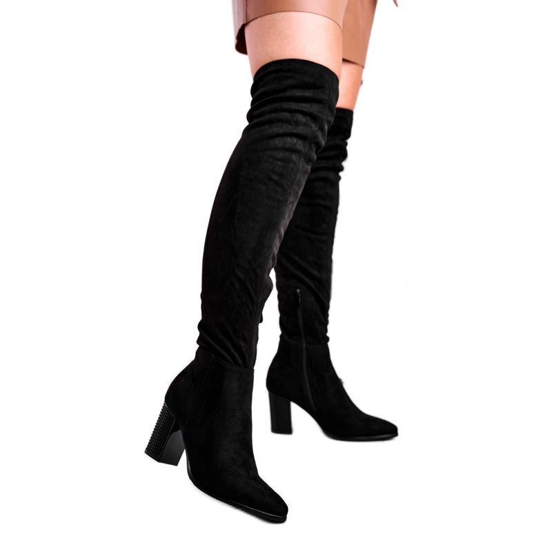 Vinceza Stivali Donna Con Tacco Camoscio Nero Victoria
