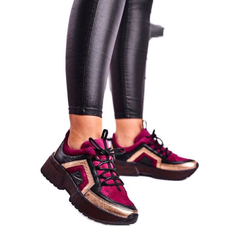 Sneakers Brogues da donna Maciejka Pelle Bordeaux 04731-23 rosso multicolore