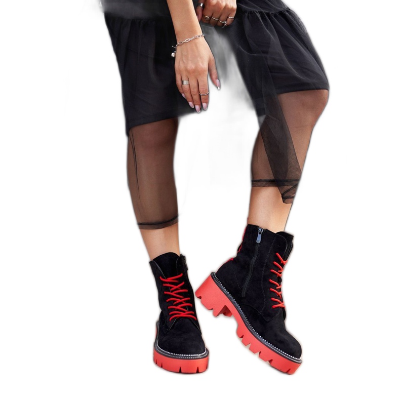 PS1 Stivali Donna Nero Rosso Camoscio Malawi