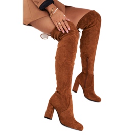 Mulanka Stivali da donna in pelle scamosciata su un tacco Camel Highso marrone