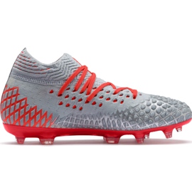 Scarpe da calcio Puma Future 4.1 Netfit Fg Ag Jr argento-rosso 105692 01 grigio