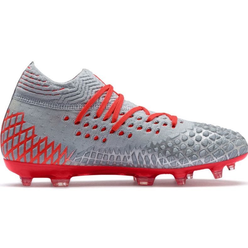 Scarpe da calcio Puma Future 4.1 Netfit Fg Ag Jr argento-rosso 105692 01 grigio