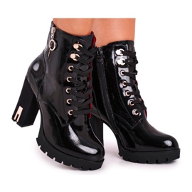 FE1 Stivali Da Donna Con Tacco Alto Laccato Nero Kahina
