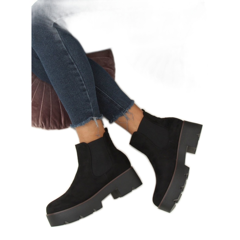 Stivaletti Chelsea neri con suola alta neri 8B987 Black nero