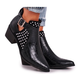 FB1 Stivali Donna Con Fibbia Tacco Alto Nero Rontra