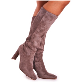 FRGIV Stivali da donna con tacco fino al ginocchio Grigio Truly Love marrone
