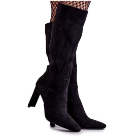 FG2 Stivali da donna con tacco fino al ginocchio Nero Truly Love