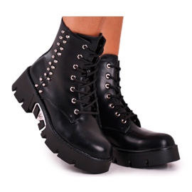 FG2 Stivali da donna con rivetti sulla piattaforma Hard Rock nera grunge nero