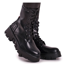 FG2 Stivali da donna sulla piattaforma Rock Grunge Black Angels nero rosso