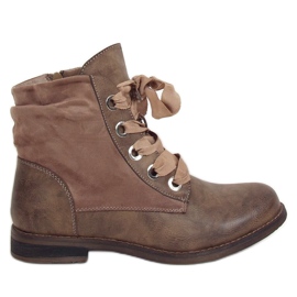 Stivaletti stringati, beige 3103 Kaki cachi