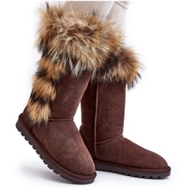 Stivali da neve in pelle calda da donna Camel Balvin marrone