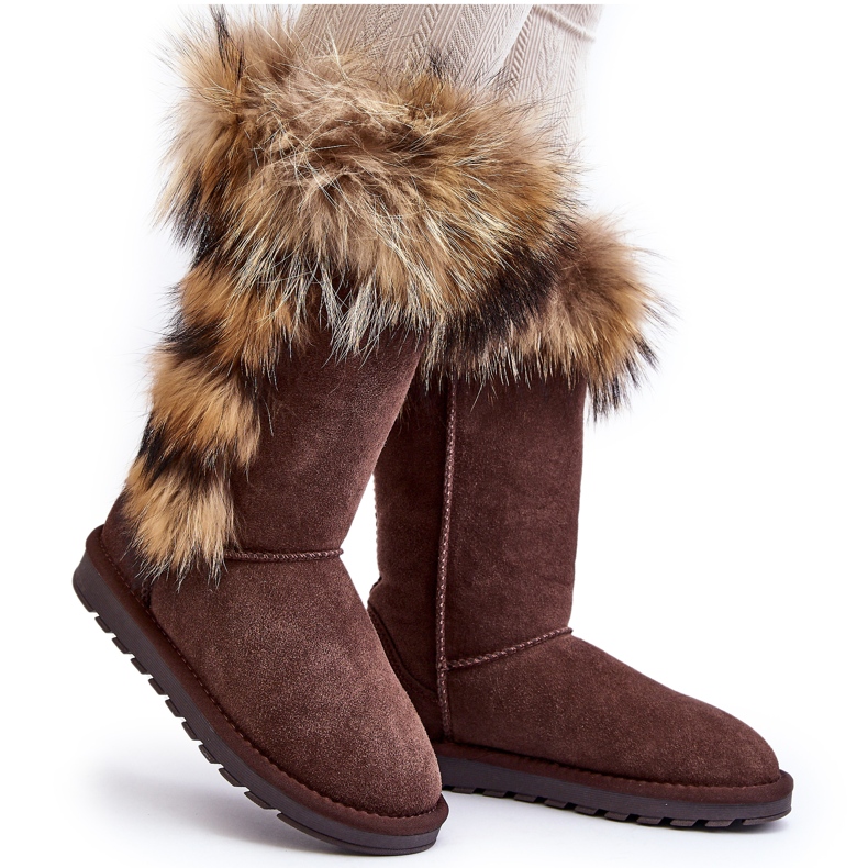 Stivali da neve in pelle calda da donna Camel Balvin marrone