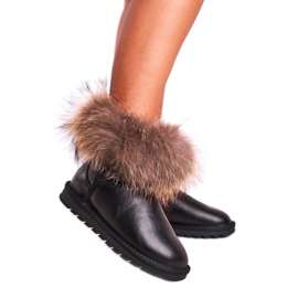 Stivali da neve da donna in pelle con pelliccia Black Snow Fox nero