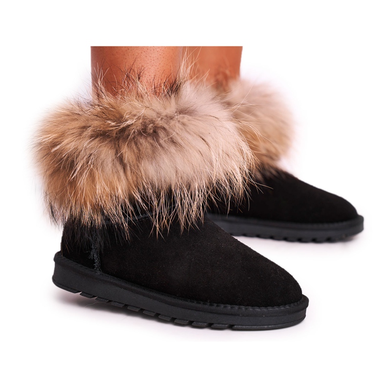 HAN Stivali da neve in pelle Mukluk da donna con pelliccia, neri nero