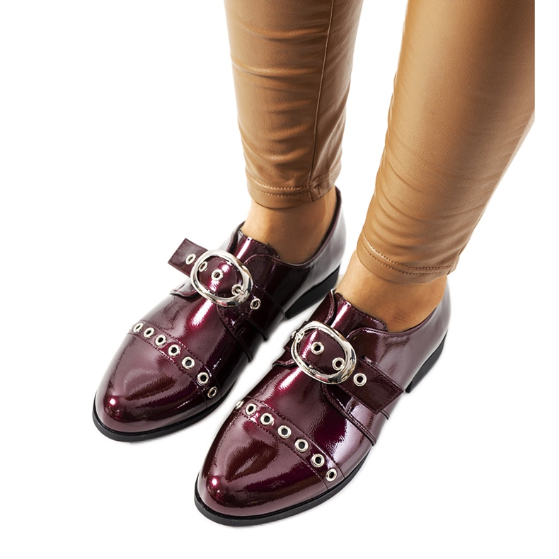 Scarpe laccate bordeaux con fibbia C18-6263-2 rosso multicolore