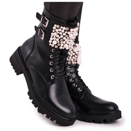 Marquiiz Stivali da donna con tacco piatto Military Black Bemmer nero