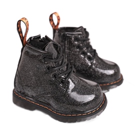 FRROCK Stivali per bambini caldi con una cerniera Laccato Glitter Nero Mistor