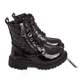 FRROCK Stivali Bambini Riscaldati Con Pelliccia, Laccati Neri Say You nero