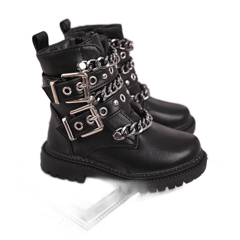 FRROCK Stivaletti da Bambino con Chiusura in Pelliccia Nero Fun Time