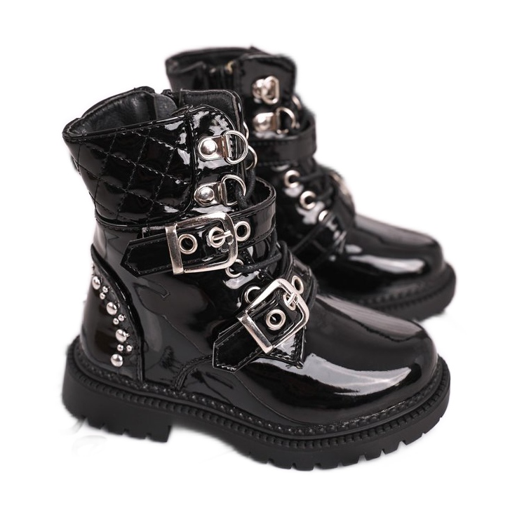 FRROCK Stivali Bambini Riscaldati Con Pelliccia, Dolly Nero Laccato